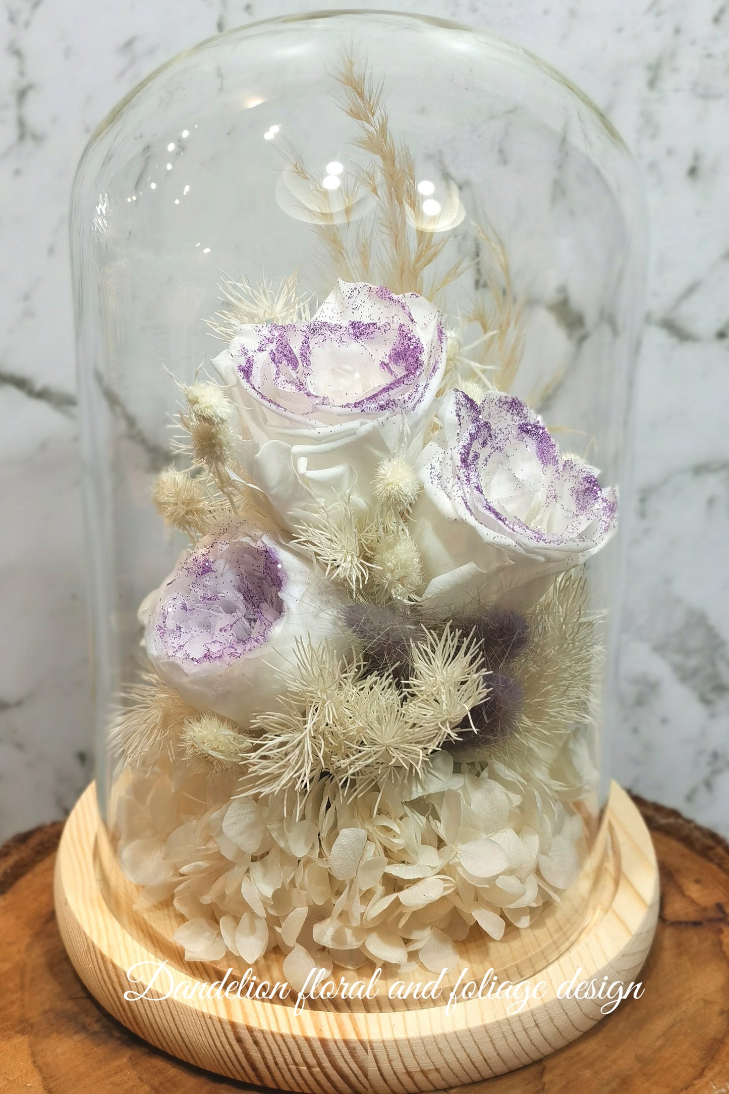 Large everlasting preserved flower dome cloche