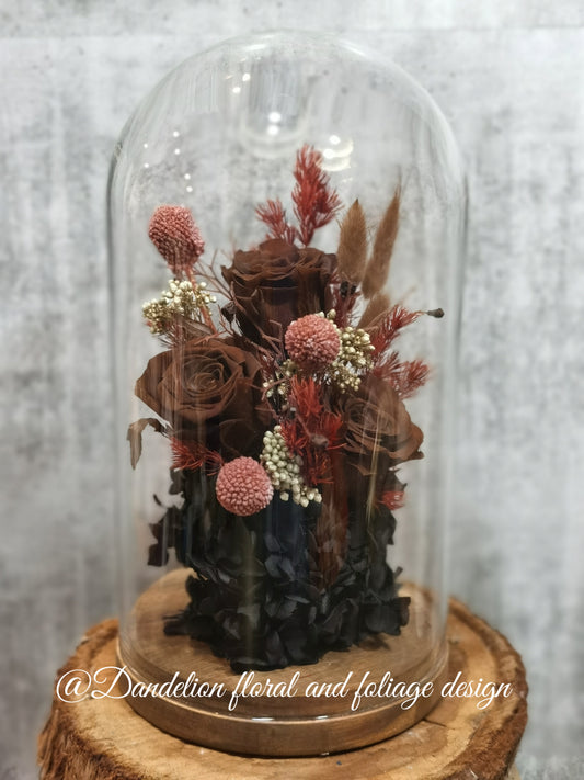 Everlasting Preserved Flower Dome Cloche - Maillard