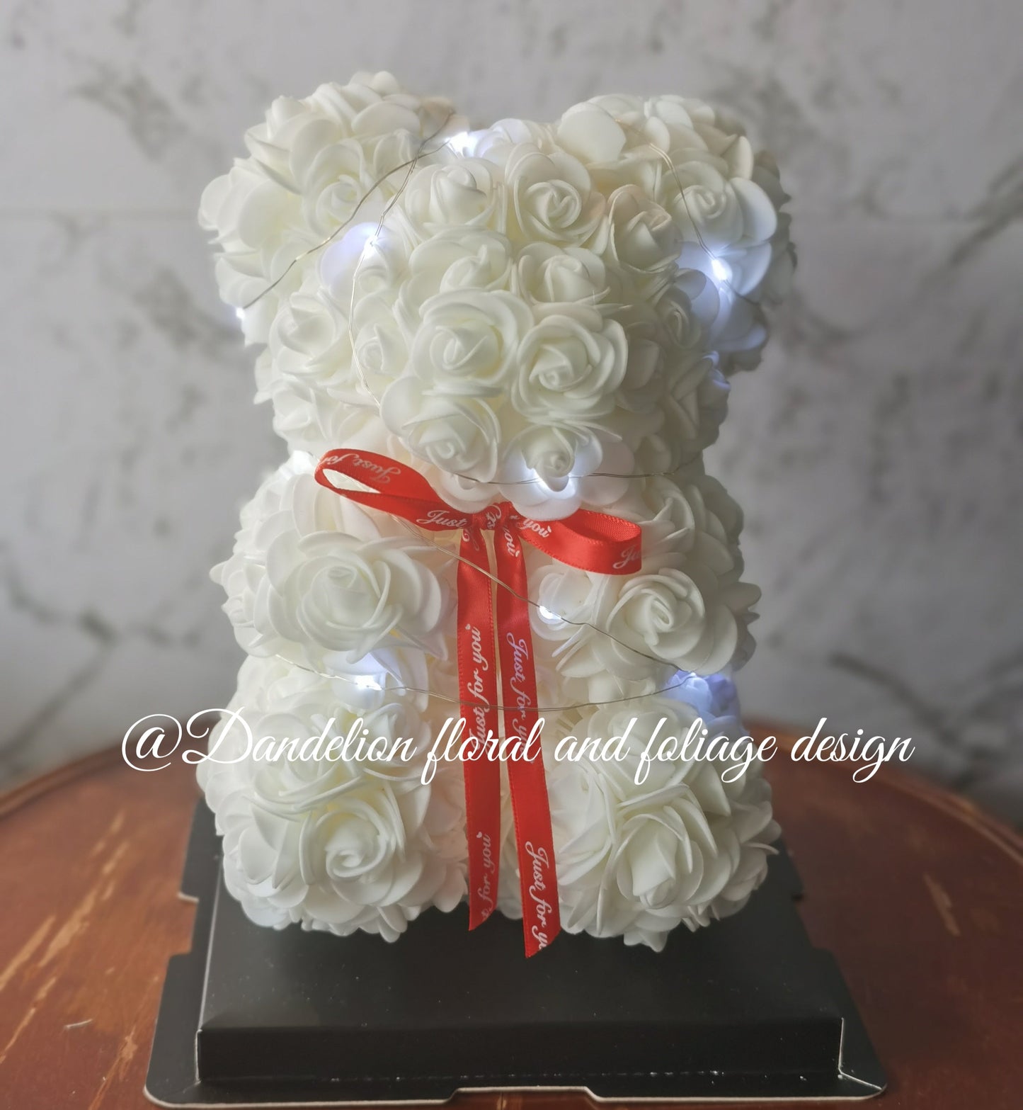 Teddy Bear of white roses with Lighting and Box Gift Idea for Valentine's Day, Anniversary Gift, Special Gift for you loved ones.