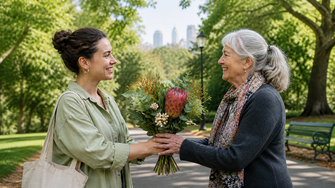 Celebrating grandmothers, mother-in-law and mentors on Mother's Day in Melbourne with "Grounded Meadow" native flowers.