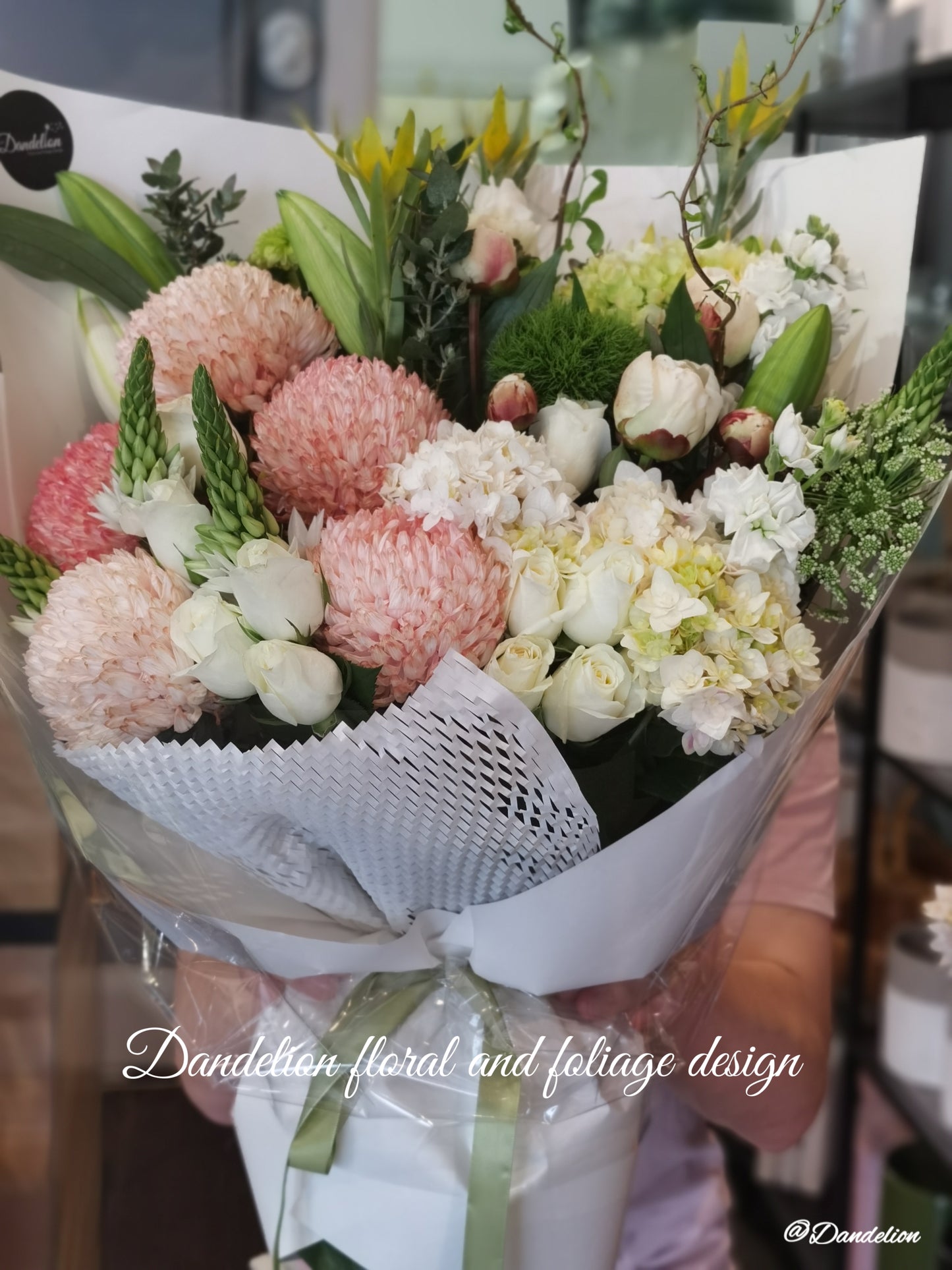 Large white and green bouquet