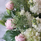 This mega tall flower hat box is perfect gift to express loads of big love!! This stylish mega arrangement is a perfect way to show off an array of stunning soft pink, white and green fresh blooms.