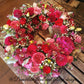 This Sympathy Wreath is made from a selection of fresh seasonal flowers arranged with pink flowers, foliage, handmade by our skilful florists.
Standard: 50 cm in diameters; 
Large: 60cm in diameters; 
X-large: 70cm in diameters;
Please note: There is 2 business day lead time on all wreaths.