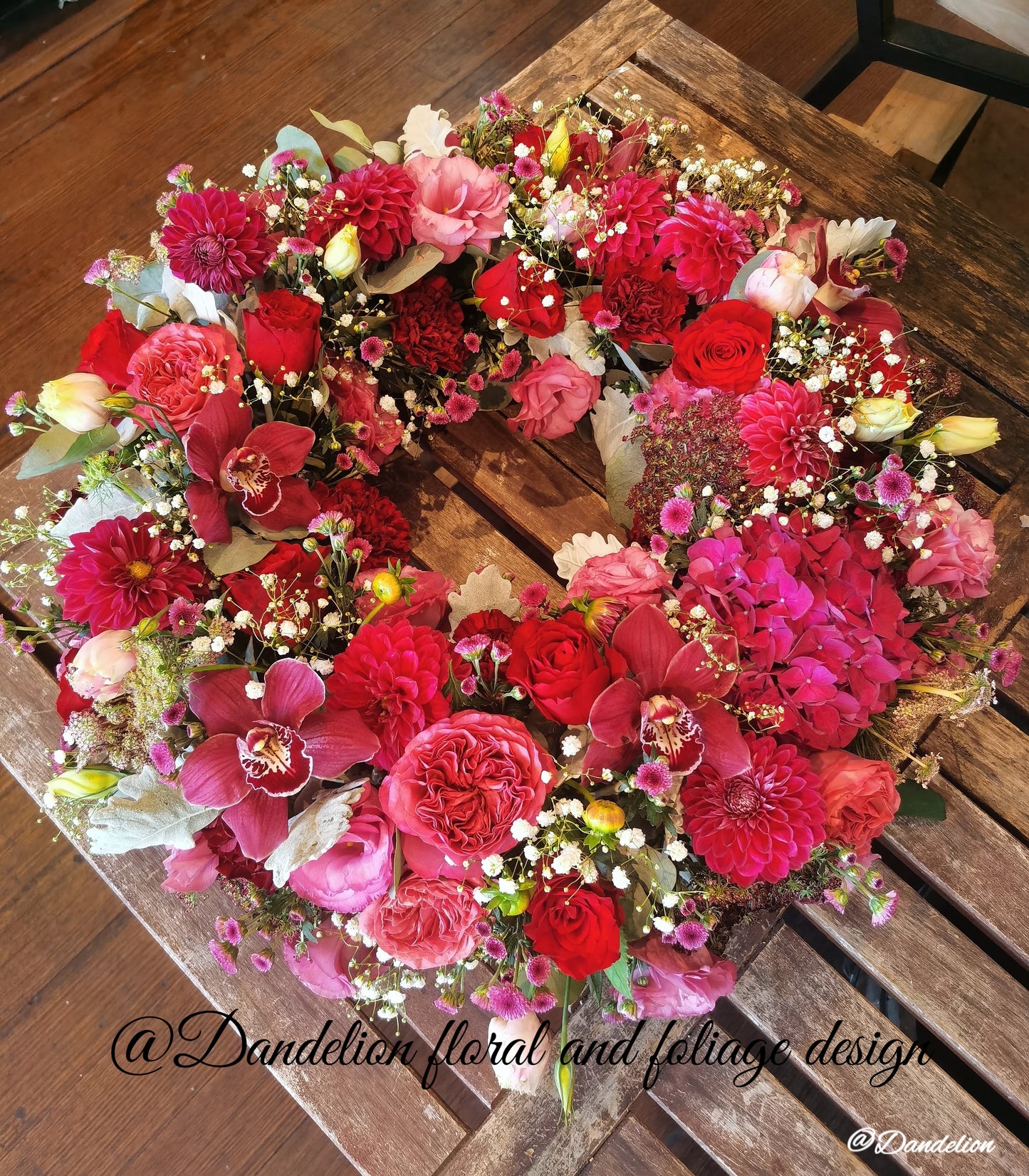 This Sympathy Wreath is made from a selection of fresh seasonal flowers arranged with pink flowers, foliage, handmade by our skilful florists.
Standard: 50 cm in diameters; 
Large: 60cm in diameters; 
X-large: 70cm in diameters;
Please note: There is 2 business day lead time on all wreaths.
