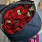 Roses only bouquet starting price includes 20 stems of premium 40cm red roses.
Available in 30, 40, 60…up to 100 stems. Pictured is 40 stem bouquet.