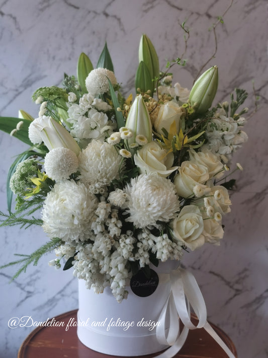 White Mega Floral Hat Box Arrangement