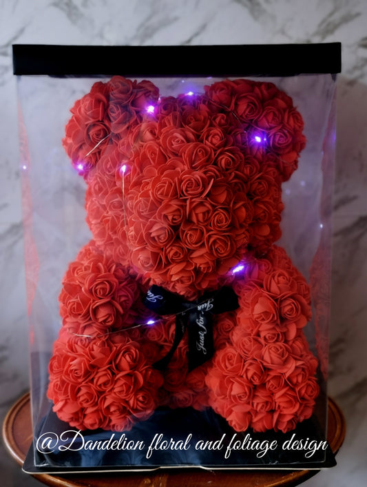 Teddy Bear of red roses with Lighting and Box Gift Idea for Valentine's Day, Anniversary Gift, Special Gift for you loved ones.