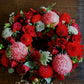 This Sympathy Wreath is made from a selection of fresh seasonal flowers arranged with red/pink flowers, foliage, handmade by our skilful florists.
Standard: 50 cm in diameters; 
Large: 60cm in diameters; 
X-large: 70cm in diameters;
Please note: There is 2 business day lead time on all wreaths.
