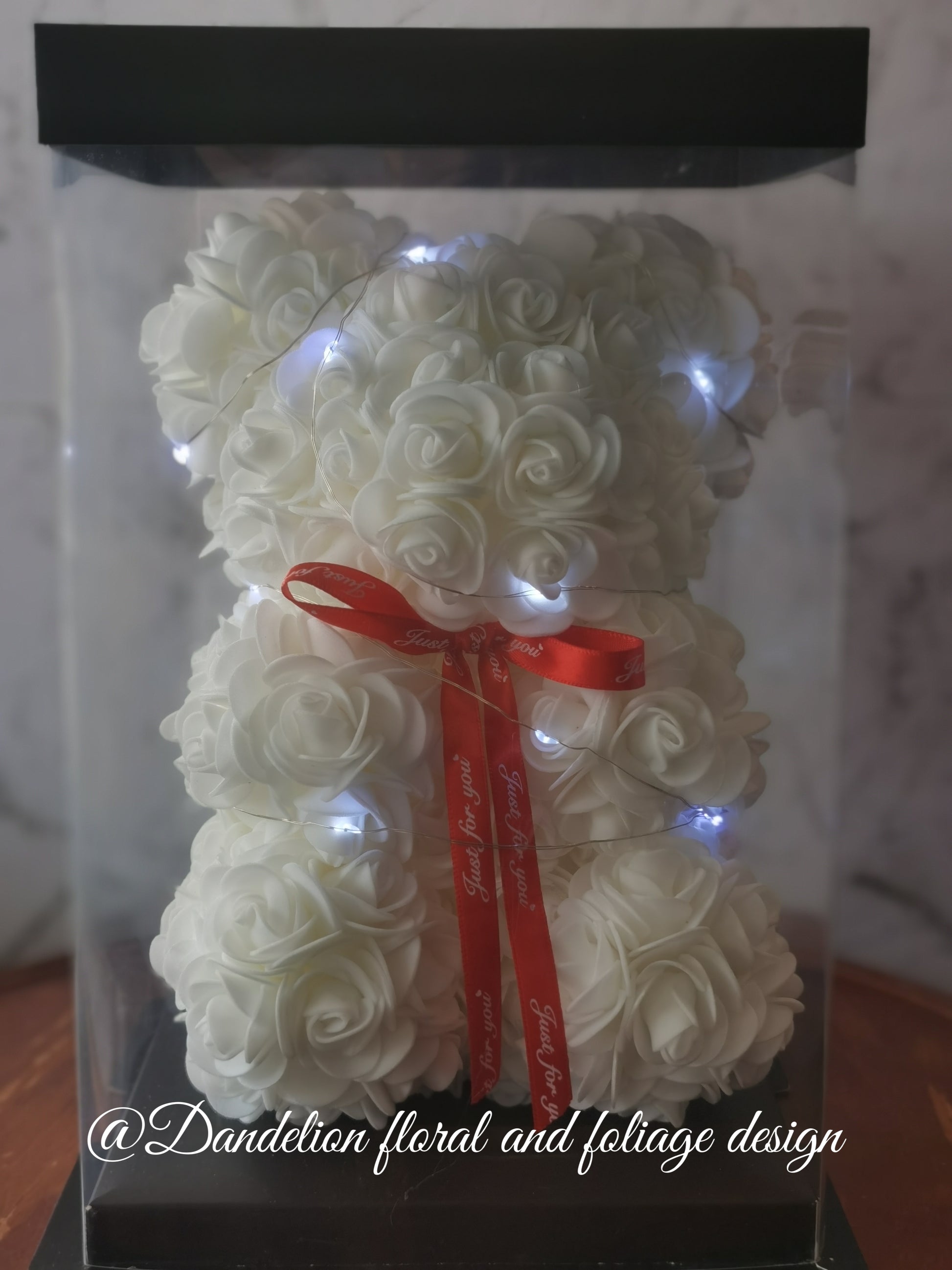 Teddy Bear of white roses in gift box. Ideal for Valentine's Day, Anniversary Gift, Special Gift for you loved ones.